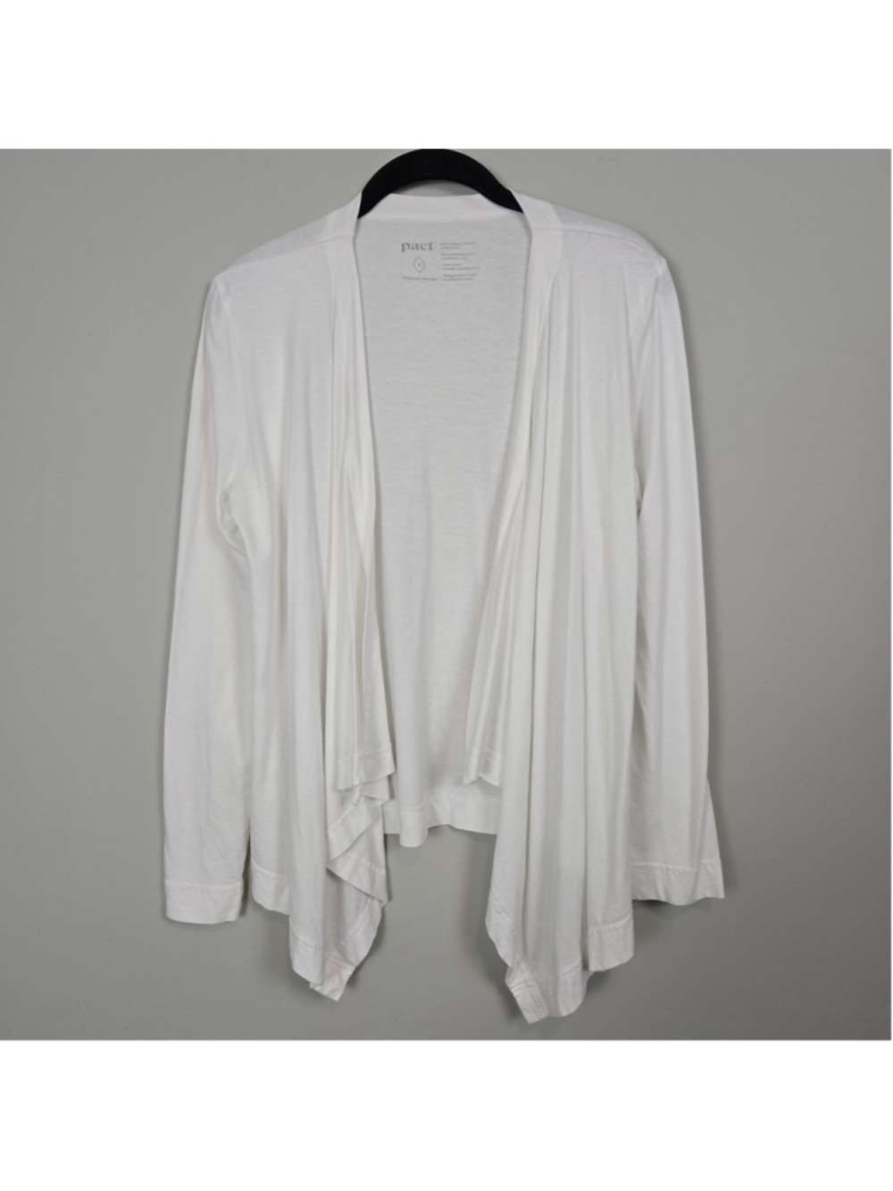Pact Womens Open Front Cardigan Small White Organic Minimalist Lightweight Layer